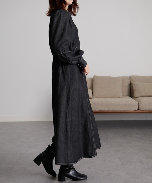 RANAN（ラナン）の「配色ステッチデニムシャツワンピース（ワンピース・レディース・ブルー/ブラック・L/LL/M）」の22枚目の写真