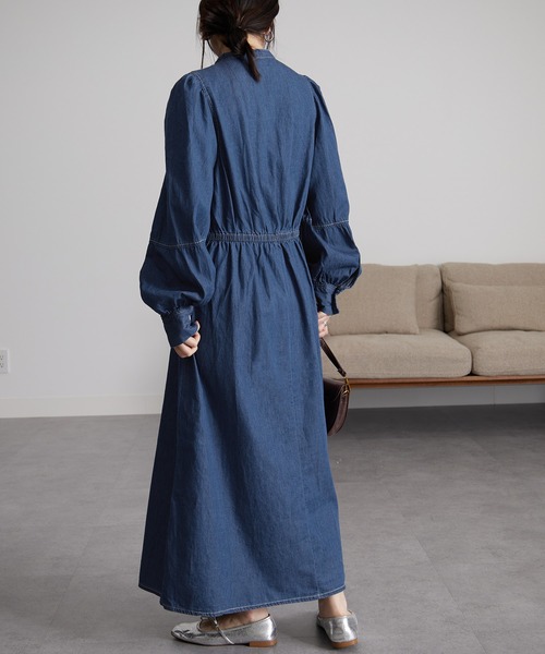 RANAN（ラナン）の「配色ステッチデニムシャツワンピース（ワンピース・レディース・ブルー/ブラック・L/LL/M）」の8枚目の写真