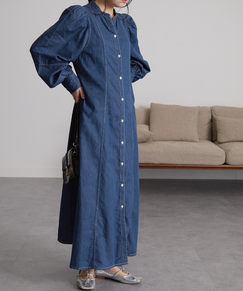 RANAN（ラナン）の「配色ステッチデニムシャツワンピース（ワンピース・レディース・ブルー/ブラック・L/LL/M）」の10枚目の写真