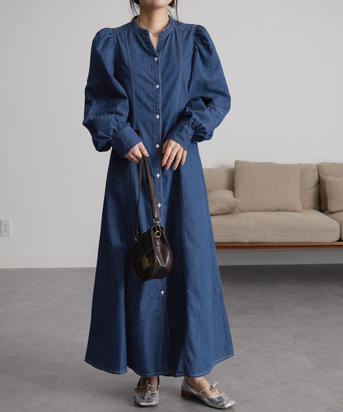 RANAN（ラナン）の「配色ステッチデニムシャツワンピース（ワンピース・レディース・ブルー/ブラック・L/LL/M）」の11枚目の写真