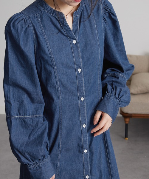 RANAN（ラナン）の「配色ステッチデニムシャツワンピース（ワンピース・レディース・ブルー/ブラック・L/LL/M）」の12枚目の写真