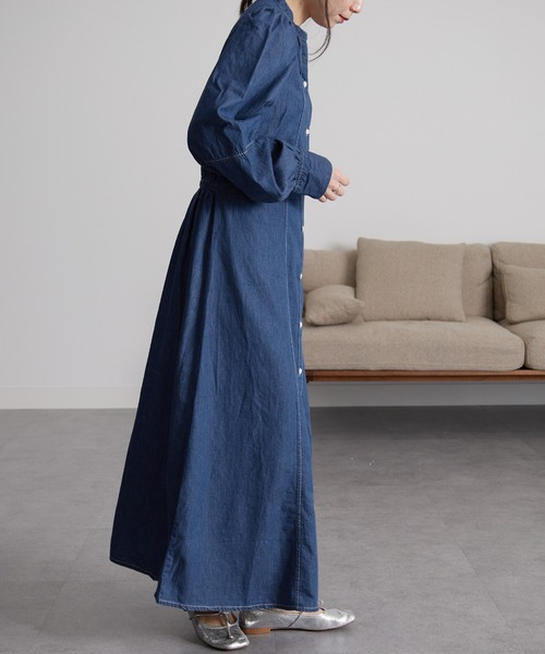 RANAN（ラナン）の「配色ステッチデニムシャツワンピース（ワンピース・レディース・ブルー/ブラック・L/LL/M）」の13枚目の写真