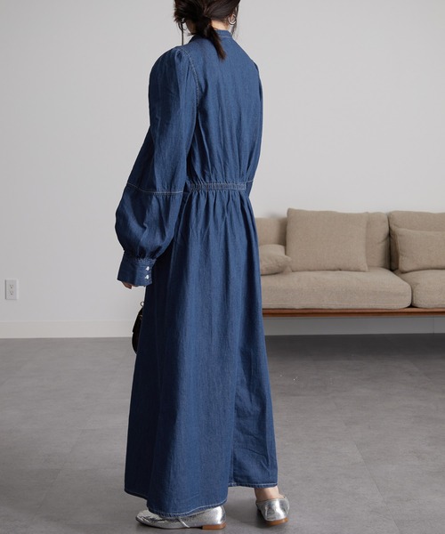 RANAN（ラナン）の「配色ステッチデニムシャツワンピース（ワンピース・レディース・ブルー/ブラック・L/LL/M）」の14枚目の写真