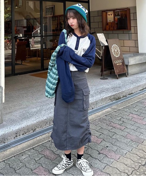 Chick(チック)の「ストリングギャザーカーゴスカート(スカート・レディース・オリーブ/ブラック・L/S/M)」の5枚目の写真