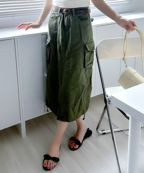 Chick(チック)の「ストリングギャザーカーゴスカート(スカート・レディース・オリーブ/ブラック・L/S/M)」の15枚目の写真