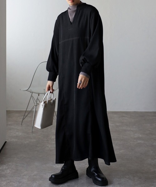 amini（アミニ）の「【2023 A/W】ボリューム袖フレアワンピース（ワンピース・レディース・ブラック/ブラウン/アイボリー・MEDIUM）」の7枚目の写真