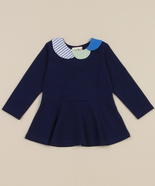 Love&Peace&Money（ラブアンドピースアンドマネー）の「カラフル衿ペプラムトレーナー（スウェット・キッズ・ネイビー/キナリ・130cm/110cm/100cm/120cm/90cm/80ｃｍ）」の2枚目の写真