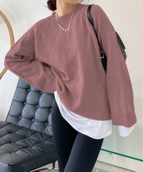 ad thie(アドティエ)の「ワイド袖 ラグランニット クルーネック プルオーバー(ニット/セーター・レディース・ピンク系/アイボリー/ピンクベージュ/ブラック/グリーン/ベージュ/ダークブラウン/オリーブ/ダークブルー・FREE)」の9枚目の写真