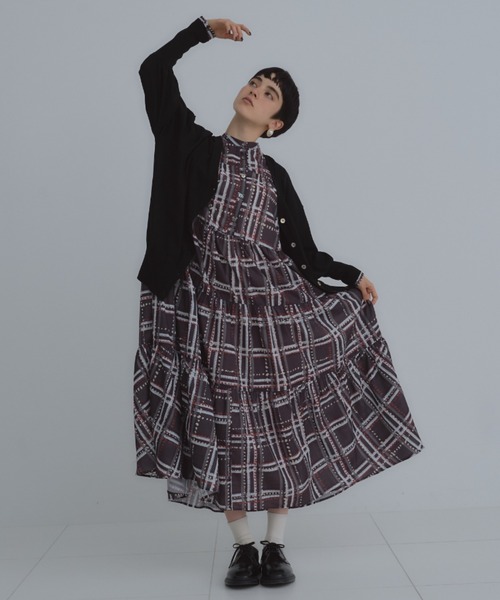 manana suerte(マニャーナスエルテ)の「オリジナルプリントツイードチェックワンピース(ワンピース・レディース・グレー/ネイビー・FREE)」の10枚目の写真