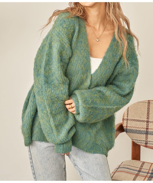 anap mimpi（アナップミンピ）の「起毛オーバーサイズMIXニットカーディガン（カーディガン/ボレロ・レディース・ブルー/ベージュ/オレンジ・FREE）」の3枚目の写真