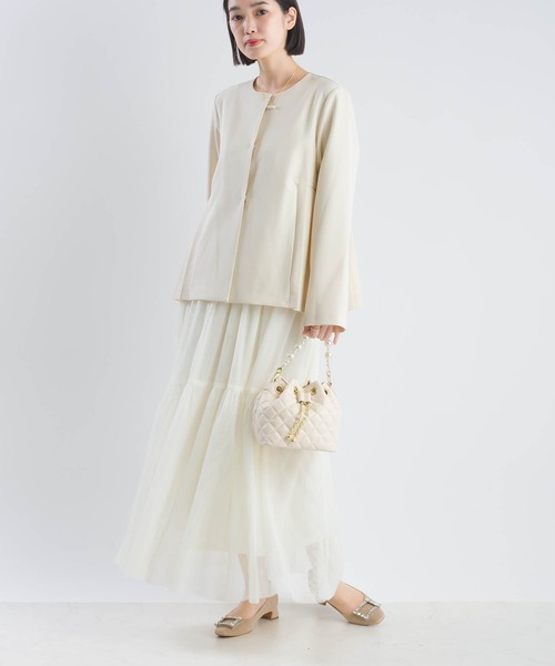 PICCIN(ピッチン)の「【セットアップ可能】ツインクロスノーカラージャケット(スーツジャケット・レディース・ベージュ/ブラック・M/L)」の3枚目の写真