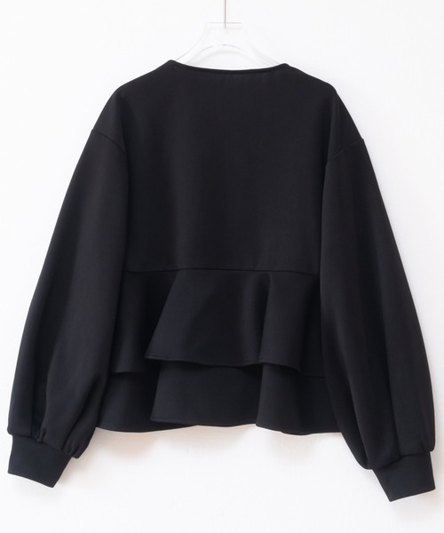 ダンボールニットフリルノーカラージャケット（ノーカラージャケット