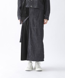 zucca ズッカ ツイード × デニム プリーツ パンツ タグ付き ZUCCa（ズッカ）の「デニムプリーツドッキング / スカート / S