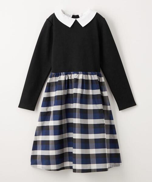 green label relaxing(グリーンレーベルリラクシング)の「TJ ポンチ×チェックタフタ 襟付きワンピース 140cm-160cm(ワンピース・キッズ・ネイビー/ブラック・140cm/160cm/150cm)」の2枚目の写真