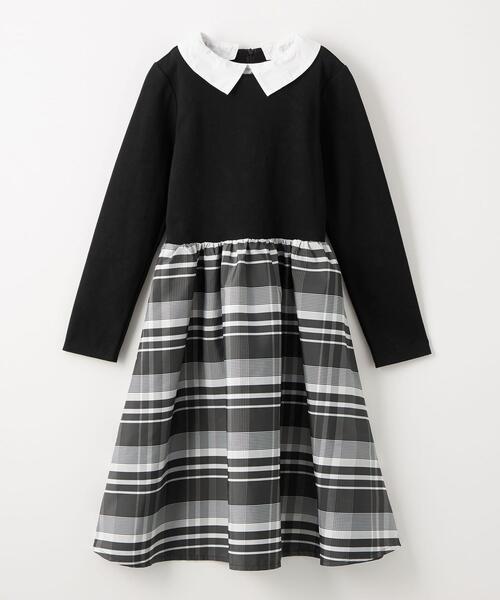 green label relaxing(グリーンレーベルリラクシング)の「TJ ポンチ×チェックタフタ 襟付きワンピース 140cm-160cm(ワンピース・キッズ・ネイビー/ブラック・140cm/160cm/150cm)」の1枚目の写真