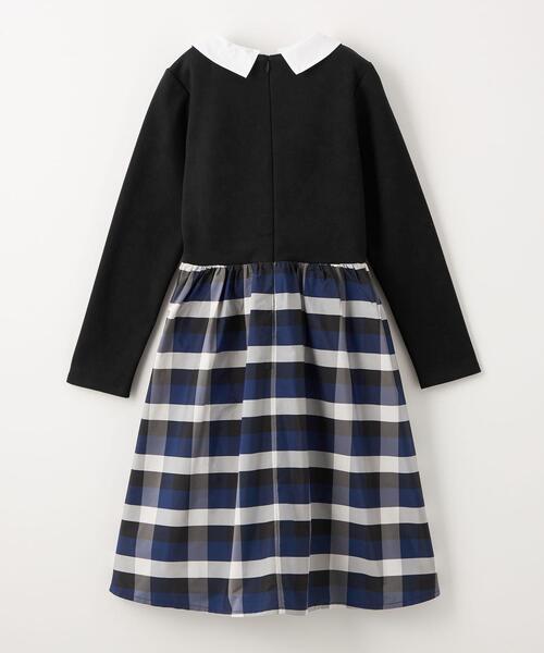 green label relaxing(グリーンレーベルリラクシング)の「TJ ポンチ×チェックタフタ 襟付きワンピース 140cm-160cm(ワンピース・キッズ・ネイビー/ブラック・140cm/160cm/150cm)」の3枚目の写真
