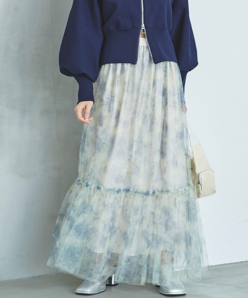 VIS（ビス）の「ニュアンス柄チュールスカート（スカート・レディース・イエロー系その他/キナリ/チャコールグレー・FREE）」の3枚目の写真