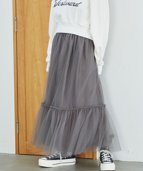 VIS（ビス）の「ニュアンス柄チュールスカート（スカート・レディース・イエロー系その他/キナリ/チャコールグレー・FREE）」の2枚目の写真