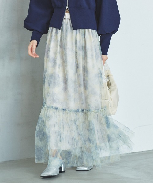 VIS（ビス）の「ニュアンス柄チュールスカート（スカート・レディース・イエロー系その他/キナリ/チャコールグレー・FREE）」の4枚目の写真