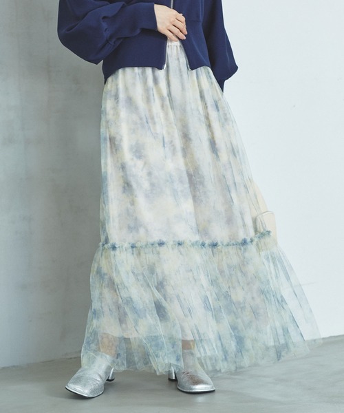 VIS（ビス）の「ニュアンス柄チュールスカート（スカート・レディース・イエロー系その他/キナリ/チャコールグレー・FREE）」の5枚目の写真
