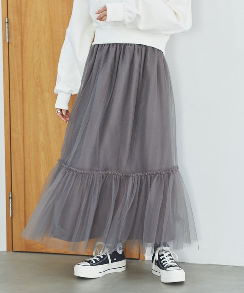 VIS（ビス）の「ニュアンス柄チュールスカート（スカート・レディース・イエロー系その他/キナリ/チャコールグレー・FREE）」の16枚目の写真