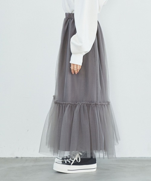 VIS（ビス）の「ニュアンス柄チュールスカート（スカート・レディース・イエロー系その他/キナリ/チャコールグレー・FREE）」の21枚目の写真
