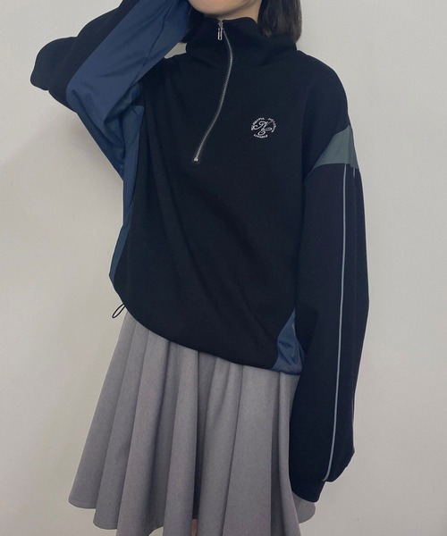 NICOLE CLUB(ニコル クラブ)の「異素材配色ハーフZIPプルオーバー/ポンチ(Tシャツ/カットソー・レディース・ブラック/オフホワイト/トップグレー・FREE)」の3枚目の写真