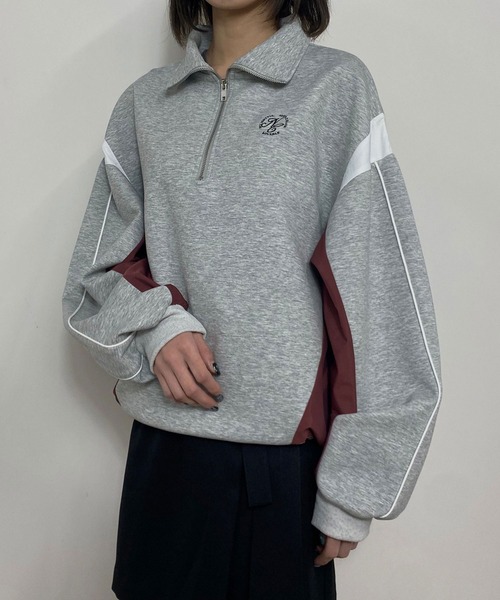 NICOLE CLUB(ニコル クラブ)の「異素材配色ハーフZIPプルオーバー/ポンチ(Tシャツ/カットソー・レディース・ブラック/オフホワイト/トップグレー・FREE)」の1枚目の写真