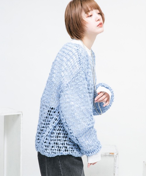 KBF（ケイビーエフ）の「スラブメッシュニットプルオーバー（ニット/セーター・レディース・ネイビー/アイボリー/ライトブルー・ONE）」の19枚目の写真