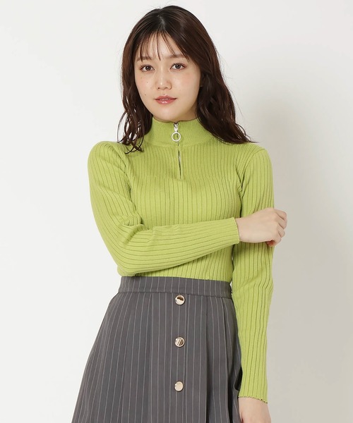 REDYAZEL（レディアゼル）の「ジップアップニット（ニット/セーター・レディース・ブラック/オフホワイト/レッド/グリーン・FREE）」の3枚目の写真