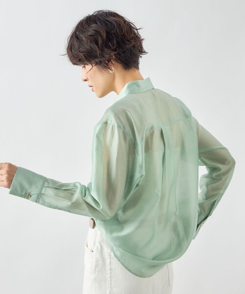 NOLLEY’S Sophi（ノーリーズソフィ）の「《セットアップ対応》シアーローン2WAYシャツ（シャツ/ブラウス・レディース・グレイッシュベージュ/ベビーピンク/ライトグリーン/オフホワイト・38/36）」の6枚目の写真
