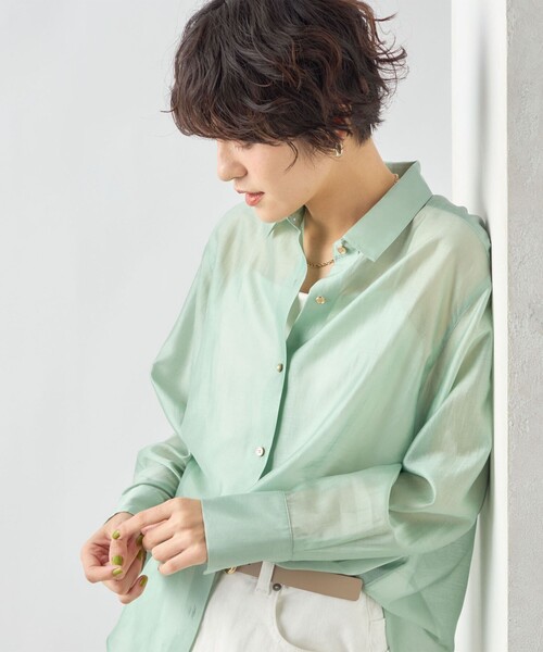 NOLLEY’S Sophi（ノーリーズソフィ）の「《セットアップ対応》シアーローン2WAYシャツ（シャツ/ブラウス・レディース・グレイッシュベージュ/ベビーピンク/ライトグリーン/オフホワイト・38/36）」の8枚目の写真