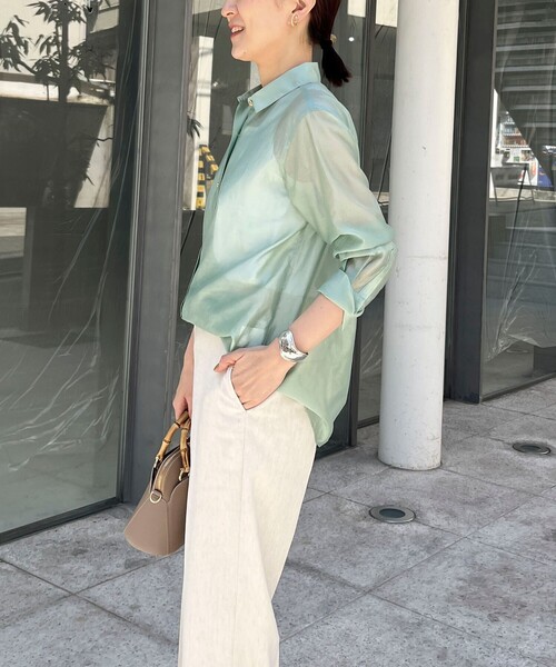 NOLLEY’S Sophi（ノーリーズソフィ）の「《セットアップ対応》シアーローン2WAYシャツ（シャツ/ブラウス・レディース・グレイッシュベージュ/ベビーピンク/ライトグリーン/オフホワイト・38/36）」の14枚目の写真