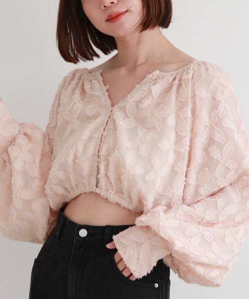 archives（アルシーヴ）の「2wayバルーンシアーJQショートブラウス（Tシャツ/カットソー・レディース・ブラック/アイボリー/オレンジ・MEDIUM）」の3枚目の写真