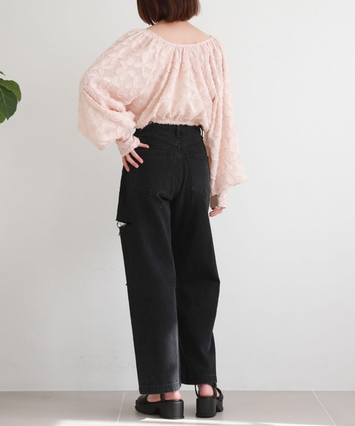 archives（アルシーヴ）の「2wayバルーンシアーJQショートブラウス（Tシャツ/カットソー・レディース・ブラック/アイボリー/オレンジ・MEDIUM）」の13枚目の写真