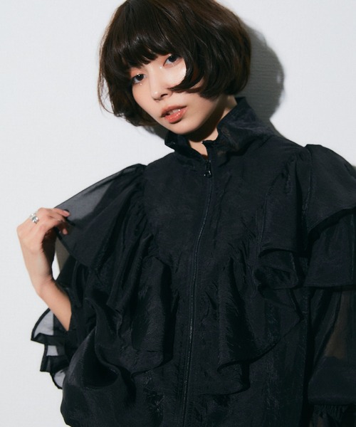 ELLEgirl(エルガール)の「ボリュームフリルシアーブルゾン【ELLEgirl/エル ガール】(ブルゾン・レディース・サックスブルー/アイボリー/ブラック・FREE)」の12枚目の写真