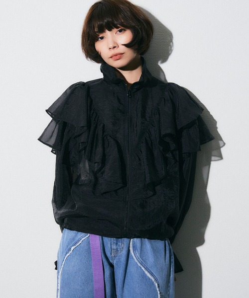 ELLEgirl(エルガール)の「ボリュームフリルシアーブルゾン【ELLEgirl/エル ガール】(ブルゾン・レディース・サックスブルー/アイボリー/ブラック・FREE)」の8枚目の写真