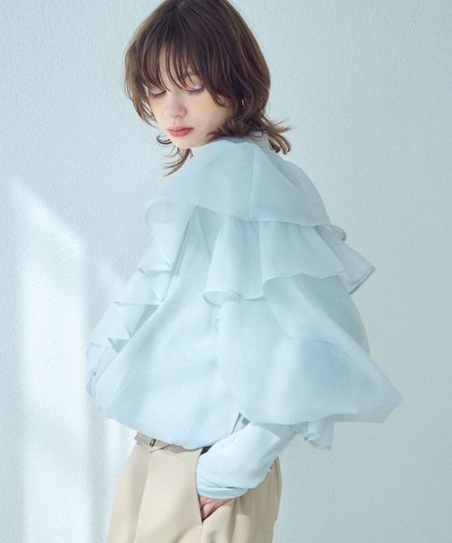 ELLEgirl(エルガール)の「ボリュームフリルシアーブルゾン【ELLEgirl/エル ガール】(ブルゾン・レディース・サックスブルー/アイボリー/ブラック・FREE)」の5枚目の写真