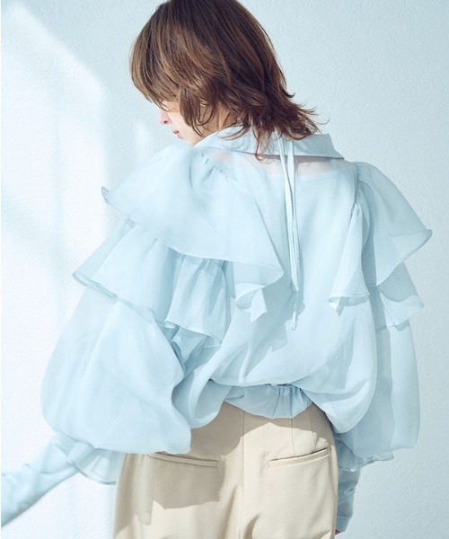 ELLEgirl(エルガール)の「ボリュームフリルシアーブルゾン【ELLEgirl/エル ガール】(ブルゾン・レディース・サックスブルー/アイボリー/ブラック・FREE)」の19枚目の写真
