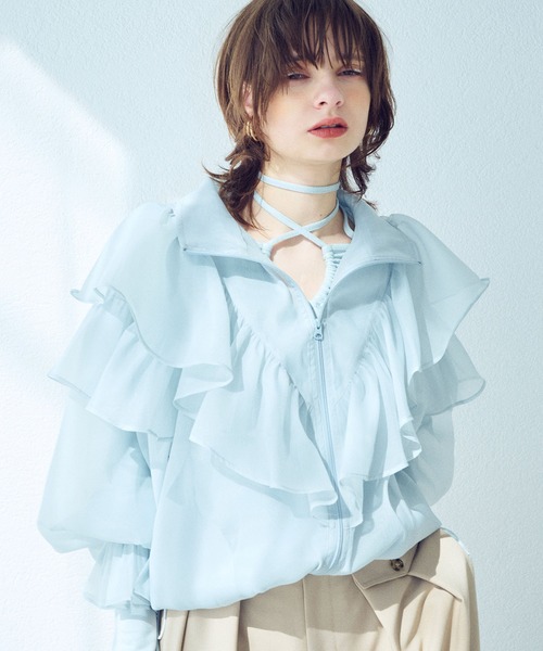 ELLEgirl(エルガール)の「ボリュームフリルシアーブルゾン【ELLEgirl/エル ガール】(ブルゾン・レディース・サックスブルー/アイボリー/ブラック・FREE)」の17枚目の写真