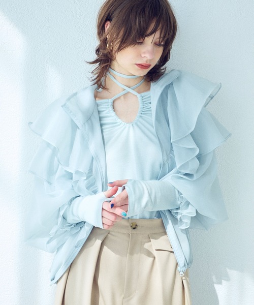 ELLEgirl(エルガール)の「ボリュームフリルシアーブルゾン【ELLEgirl/エル ガール】(ブルゾン・レディース・サックスブルー/アイボリー/ブラック・FREE)」の20枚目の写真