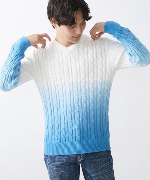 MK MICHEL KLEIN HOMME （エムケーミッシェルクランオム）の「グラデーションニット（ニット/セーター・メンズ・ライラック/ピンク/ダークインディゴブルー・48/46）」の2枚目の写真