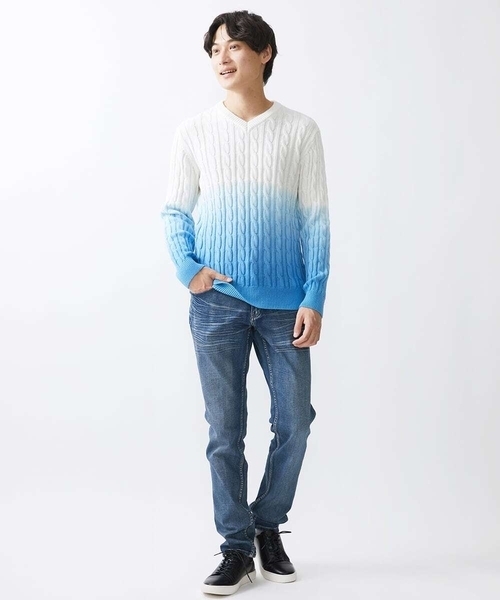 MK MICHEL KLEIN HOMME （エムケーミッシェルクランオム）の「グラデーションニット（ニット/セーター・メンズ・ライラック/ピンク/ダークインディゴブルー・48/46）」の6枚目の写真