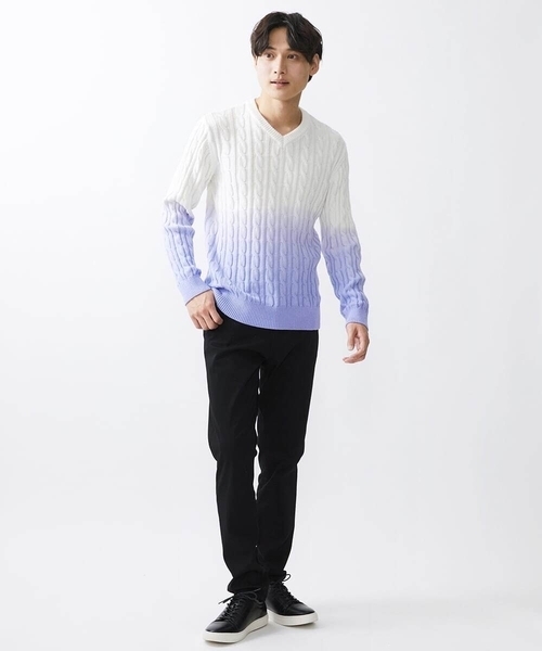 MK MICHEL KLEIN HOMME （エムケーミッシェルクランオム）の「グラデーションニット（ニット/セーター・メンズ・ライラック/ピンク/ダークインディゴブルー・48/46）」の4枚目の写真