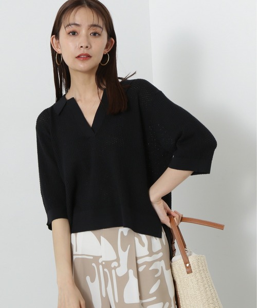 N.(N. Natural Beauty Basic)(エヌエヌナチュラルビューティーベーシック)の「◆メッシュスキッパーニット(ニット/セーター・レディース・レッド/ライトグレー/ブラック・MEDIUM)」の2枚目の写真