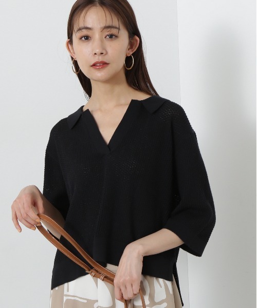 N.(N. Natural Beauty Basic)(エヌエヌナチュラルビューティーベーシック)の「◆メッシュスキッパーニット(ニット/セーター・レディース・レッド/ライトグレー/ブラック・MEDIUM)」の12枚目の写真
