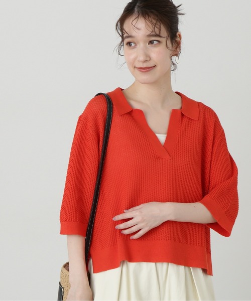N.(N. Natural Beauty Basic)(エヌエヌナチュラルビューティーベーシック)の「◆メッシュスキッパーニット(ニット/セーター・レディース・レッド/ライトグレー/ブラック・MEDIUM)」の10枚目の写真