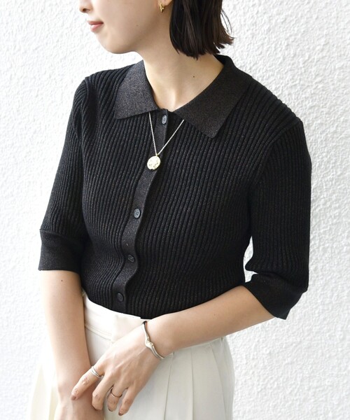 SHIPS(シップス)の「【WEB限定】〈手洗い可能〉ラメ リブ 5分 SHIPS(シップス)の「【WEB限定】〈手洗い可能〉ラメ リブ 5分