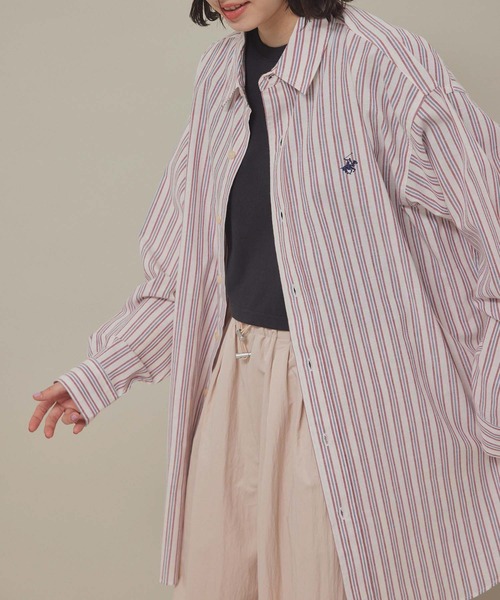 BEVERLY HILLS POLO CLUB（ビバリーヒルズポロクラブ）の「【BEVERLY HILLS POLO CLUB】オーバーシャツ（シャツ/ブラウス・レディース・ベージュ系その他/ブルー系その他4/サックスブルー/ライトグリーン・38）」の2枚目の写真