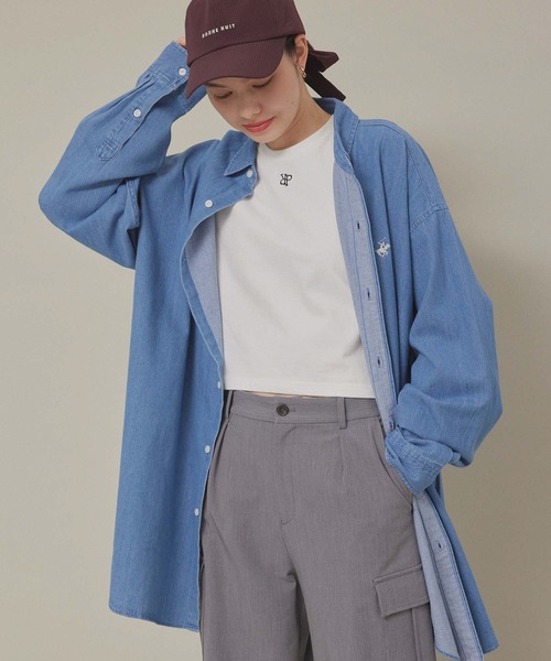 BEVERLY HILLS POLO CLUB（ビバリーヒルズポロクラブ）の「【BEVERLY HILLS POLO CLUB】オーバーシャツ（シャツ/ブラウス・レディース・ベージュ系その他/ブルー系その他4/サックスブルー/ライトグリーン・38）」の4枚目の写真